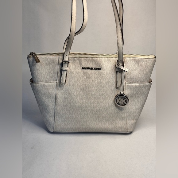 Michael Kors Handbags - Michael Kors Charlotte Large Logo and Leather Top-Zip Tote Bag